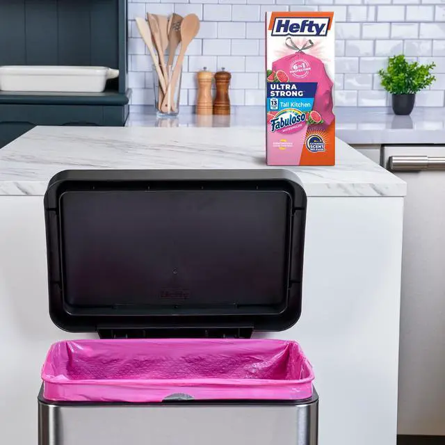 Alt view image 2 of 7 - Hefty Ultra Strong 13 Gallon Trash Bags, Tall Kitchen Trash Bags, Pink, Fabuloso Watermelon Scent, 20 Bags, Heavy-duty construction resists punctures and messy leaks