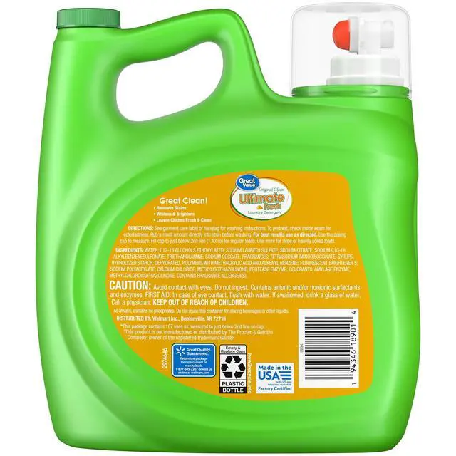 Alt view image 3 of 7 - Great Value Ultimate Fresh Laundry Detergent, Original Clean, 154 fl oz, 107 Loads, Powerful formula lifts everyday stains on all washable garments
