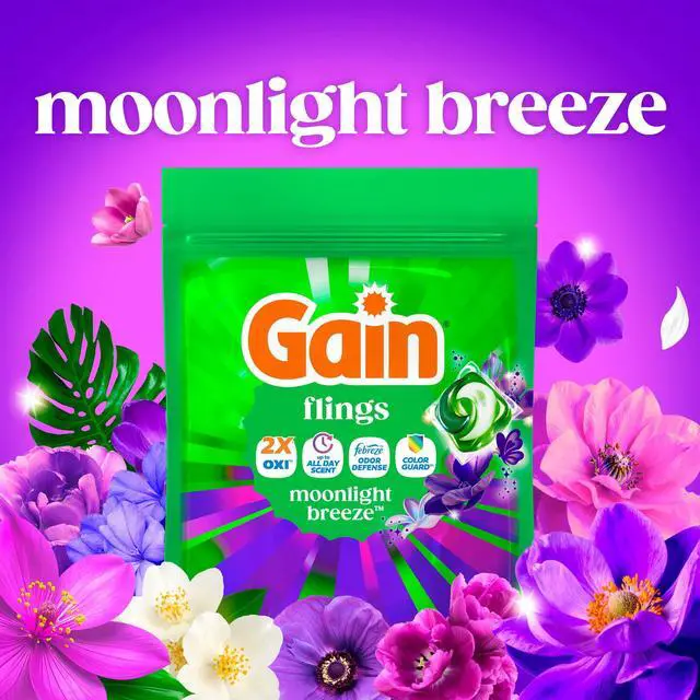 Alt view image 5 of 7 - Gain Flings Laundry Detergent Soap Pacs, 4-in-1 Oxi Boost and Febreze, Moonlight Breeze Scent, 31 Count, Oxidation power removes tough stains and embedded dirt