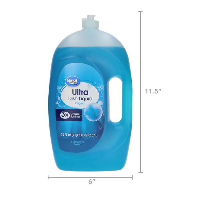 Alt view image 5 of 6 - Great Value Ultra Original Dish Liquid, 70 fl oz, Gentle formula safe for all cookware and tableware
