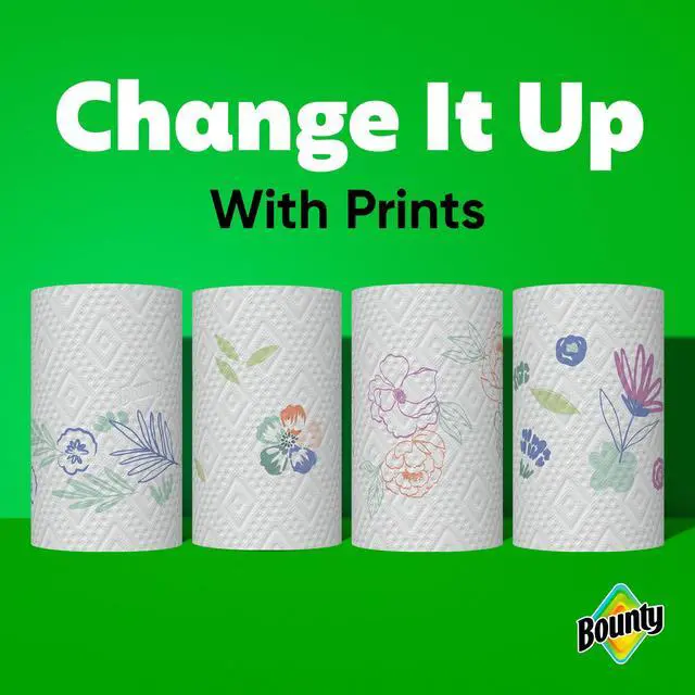 Alt view image 7 of 7 - Bounty Paper Towels Select-A-Size Print, 2 Triple Rolls, 123 Sheets per Roll, Superior absorbency quickly soaks up spills and messes