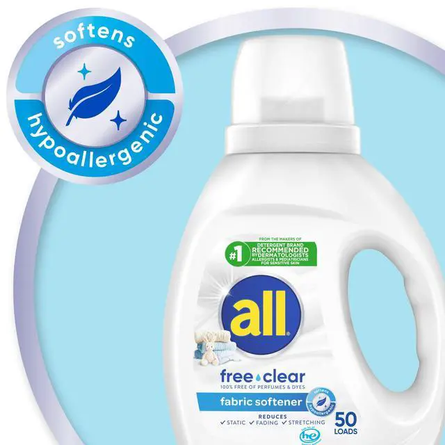 Alt view image 5 of 7 - all free clear Liquid Fabric Softener for Sensitive Skin, 34 fl oz, 50 Loads, Reduces static and leaves laundry feeling soft and smooth