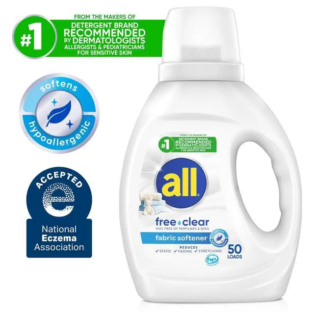 Alt view image 7 of 7 - all free clear Liquid Fabric Softener for Sensitive Skin, 34 fl oz, 50 Loads, Reduces static and leaves laundry feeling soft and smooth