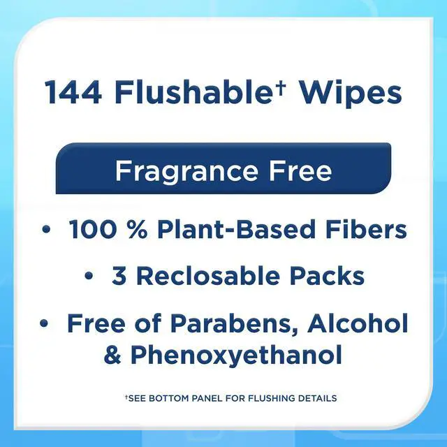 Alt view image 2 of 7 - Equate Flushable Wet Wipes, Fragrance Free, 144 Wipes, 3 Pack, Convenient triple pack supplies long-lasting daily use