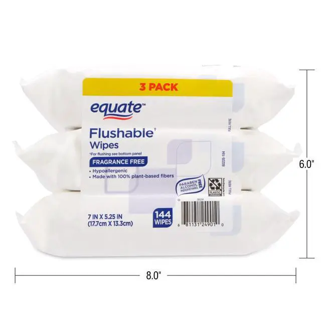 Alt view image 3 of 7 - Equate Flushable Wet Wipes, Fragrance Free, 144 Wipes, 3 Pack, Convenient triple pack supplies long-lasting daily use