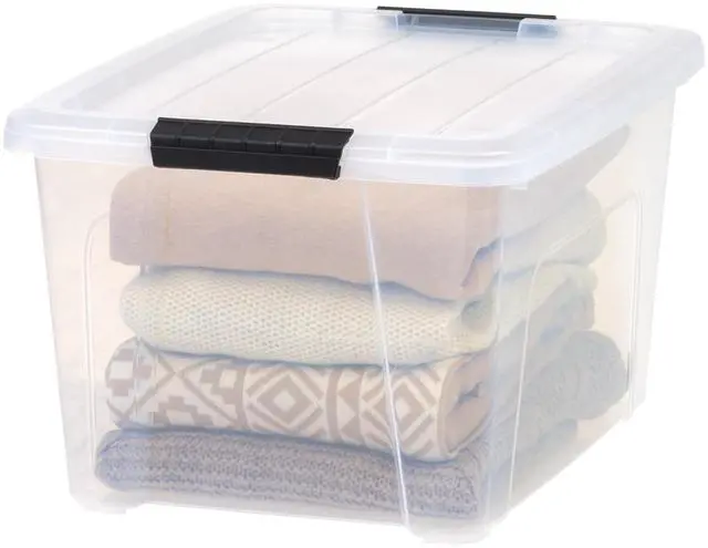 Alt view image 6 of 7 - IRIS 32 Qt. Plastic Storage Bin with Lid, Stackable Storage Containers, Tote, Secure lid keeps dust and moisture away from stored items