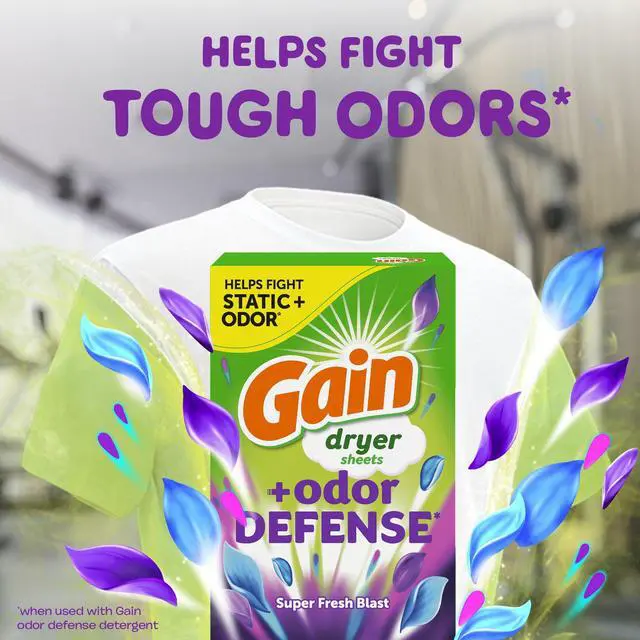 Alt view image 3 of 7 - Gain Fabric Softener Dryer Sheets +Odor Defense, Super Fresh Blast Scent, 120 Count, Eliminates static cling and softens clothing fibers