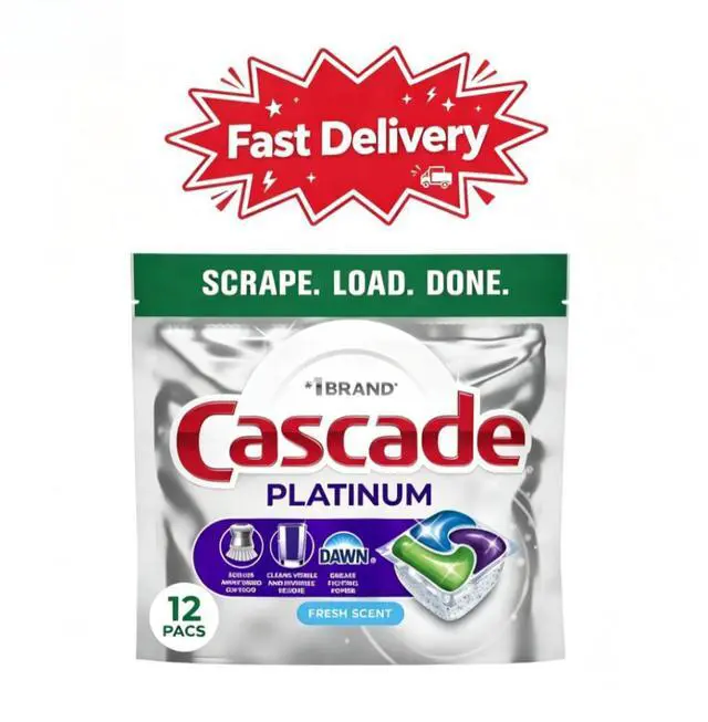 Main image of Cascade Platinum Dishwasher Pods, Dishwasher Detergent, Dish Detergent Soap, Fresh, 12 Count, Powerful formula removes burnt-on food and tough grease stains