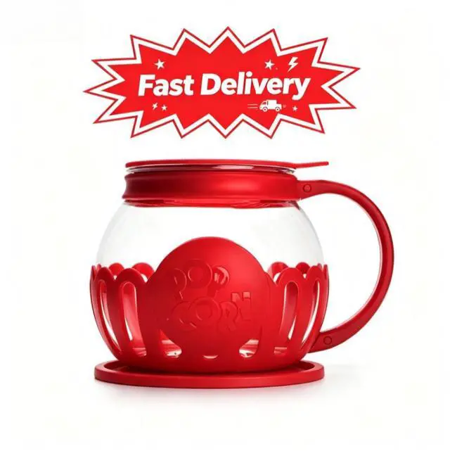 Main image of Tasty Micro-Pop 1.5 qt Borosilicate Glass Microwave Popcorn Maker, Red