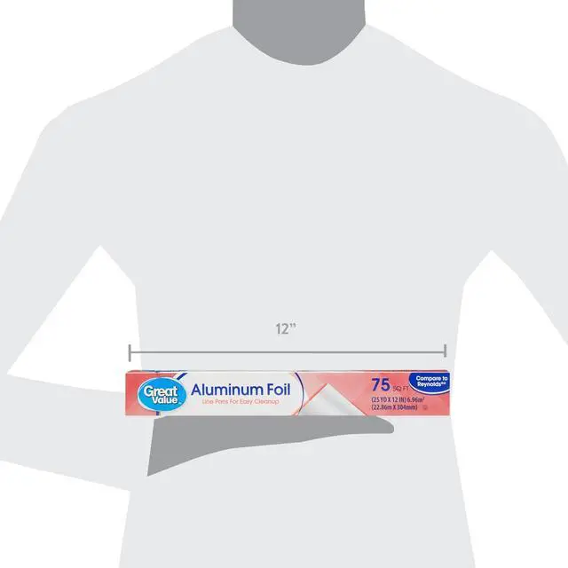 Alt view image 5 of 7 - Great Value Aluminum Foil, 75 sq ft, Durable material resists tearing when wrapping and covering food