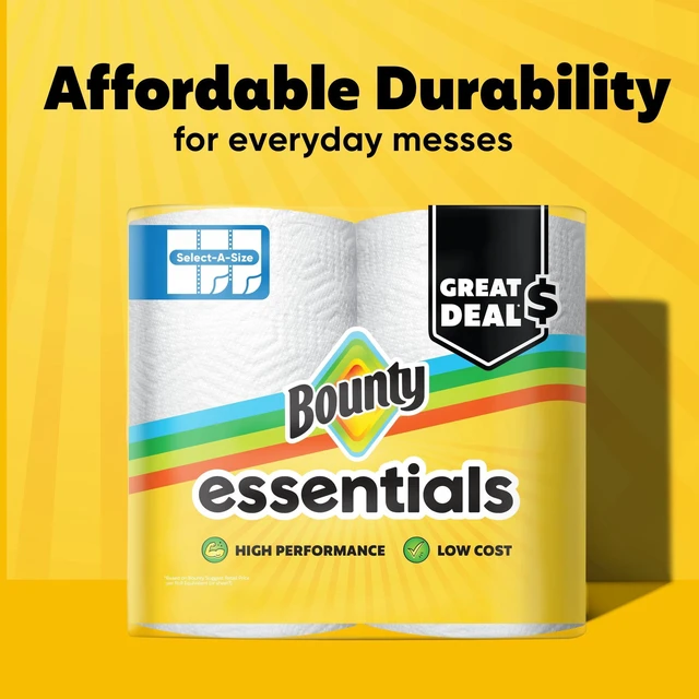 Alt view image 6 of 7 - Bounty Essentials Paper Towels Select-A-Size, 2 Triple Rolls, White, 162 Sheets Per Roll, Select-A-Size sheets allow you to tear only what you need to reduce waste