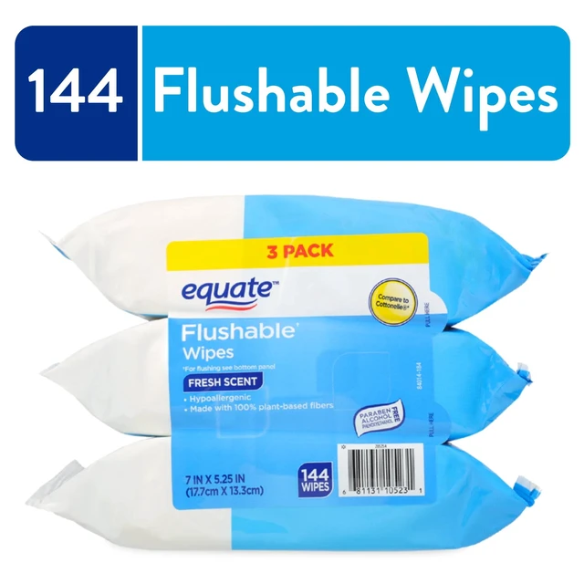 Alt view image 2 of 7 - Equate Flushable Wet Wipes, Fresh Scent, 144 Wipes, 3 Pack, Refreshing clean scent ideal for bathroom daily use