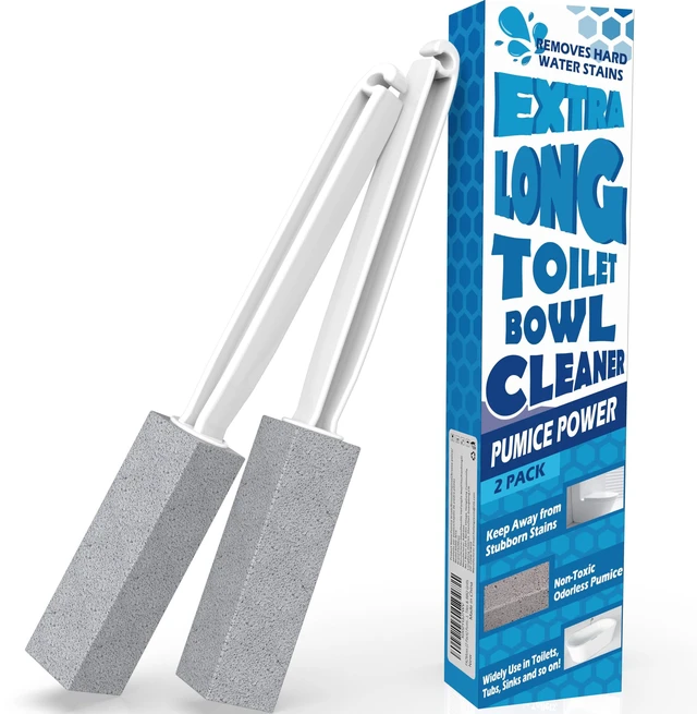 Main image of 2 Pack Pumice Stone with Extra Long Handle for Toilet Cleaning, Removing Bowl Ring, Pool, Bathroom