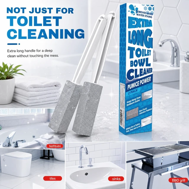 Alt view image 4 of 7 - 2 Pack Pumice Stone with Extra Long Handle for Toilet Cleaning, Removing Bowl Ring, Pool, Bathroom
