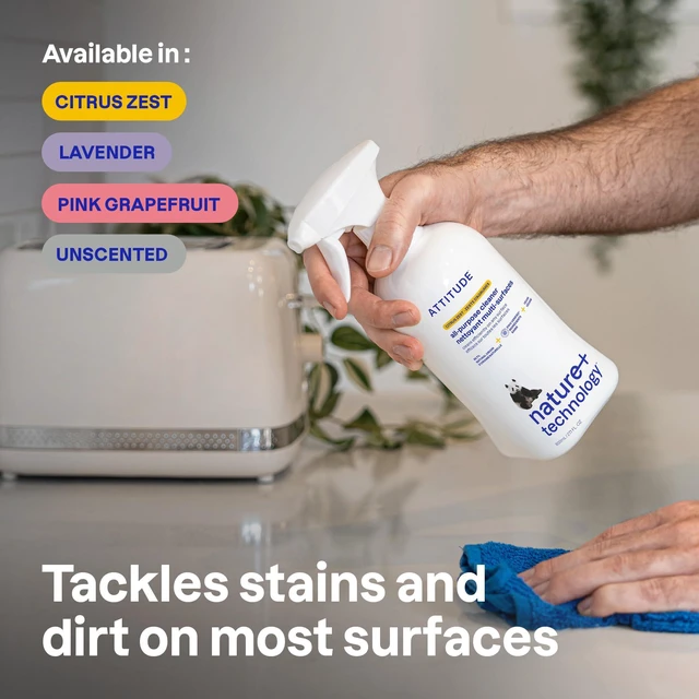 Alt view image 3 of 6 - ATTITUDE All Purpose Cleaner Spray 27.1Fl Oz, EWG Verified, Vegan, 94% Plant-Based, Streak-Free, Citrus Zest Scent, for Kitchen, Bathroom, Glass & More