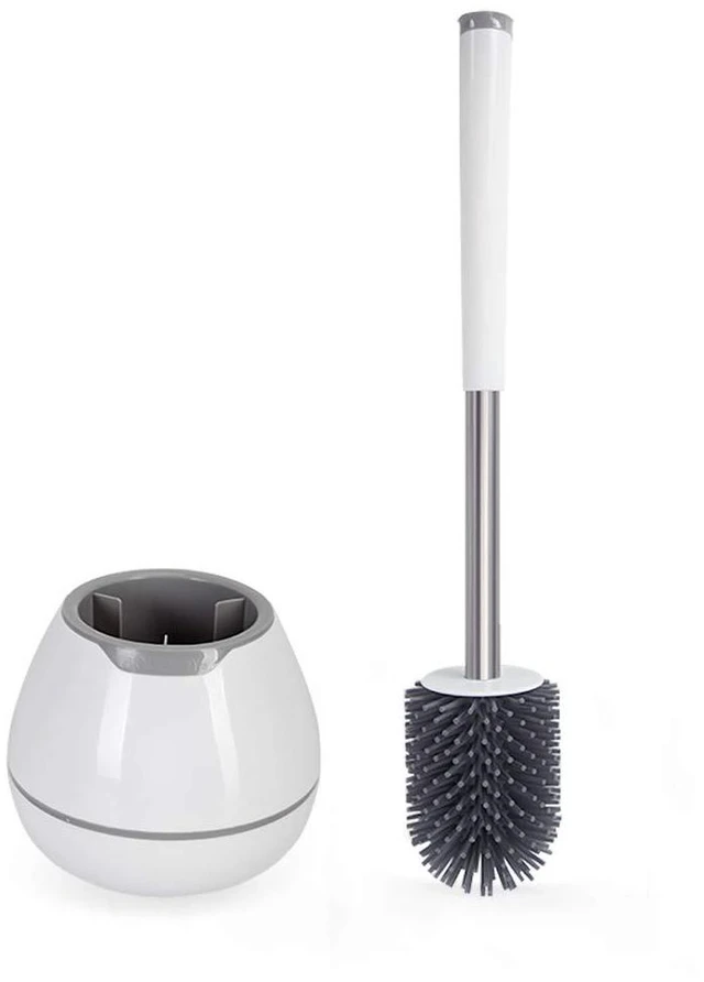 Main image of BOOMJOY Silicone Toilet Brush and Holder Set with Tweezers, Aluminum Handle, White