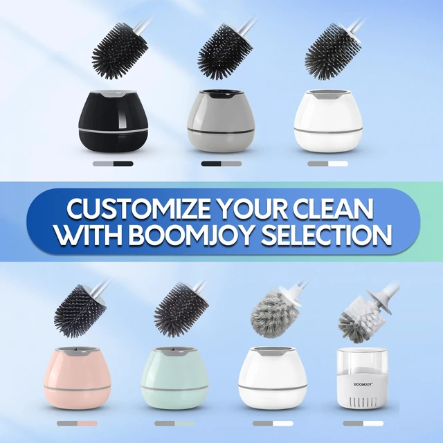Alt view image 5 of 6 - BOOMJOY Silicone Toilet Brush and Holder Set with Tweezers, Aluminum Handle, White