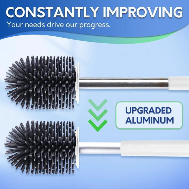 Alt view image 6 of 6 - BOOMJOY Silicone Toilet Brush and Holder Set with Tweezers, Aluminum Handle, White