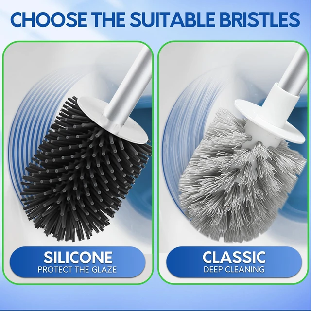 Alt view image 3 of 6 - BOOMJOY Silicone Toilet Brush and Holder Set with Tweezers, Aluminum Handle, White