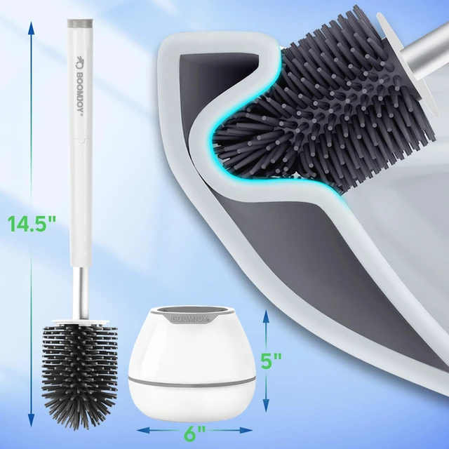 Alt view image 4 of 6 - BOOMJOY Silicone Toilet Brush and Holder Set with Tweezers, Aluminum Handle, White