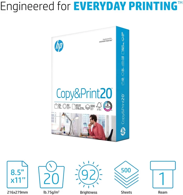 Alt view image 6 of 6 - HP 200060 8.5 x 11 Copy & Print Paper, 20 lb, 1 Ream (500 Sheets), 92 Bright, FSC Certified