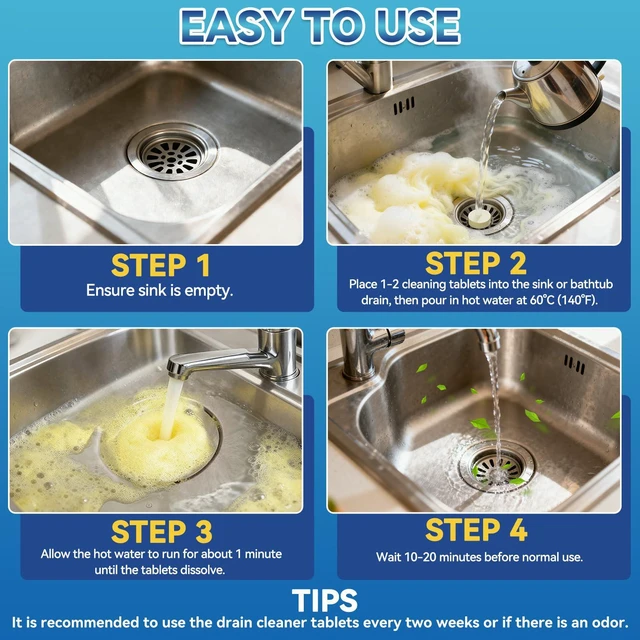 Alt view image 6 of 6 - Garbage Disposal Cleaner and Deodorizer 50 Packs, Powerful Sink Drain Cleaner Tablets, 1 Year Supply for Kitchen, Bathroom, Shower, Home Cleaning Essentials