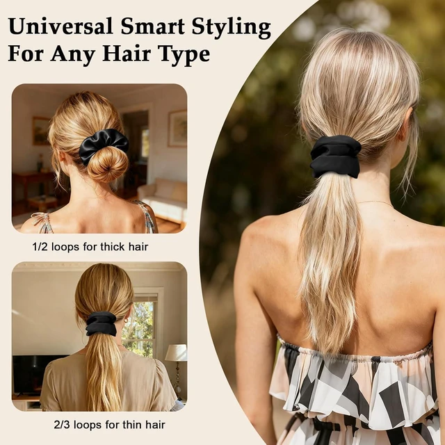 Alt view image 6 of 7 - 8PCS Black Satin Silk Hair Scrunchies, No Crease Frizz-Free Gentle Elastic Hair Ties for Thick and Thin Hair