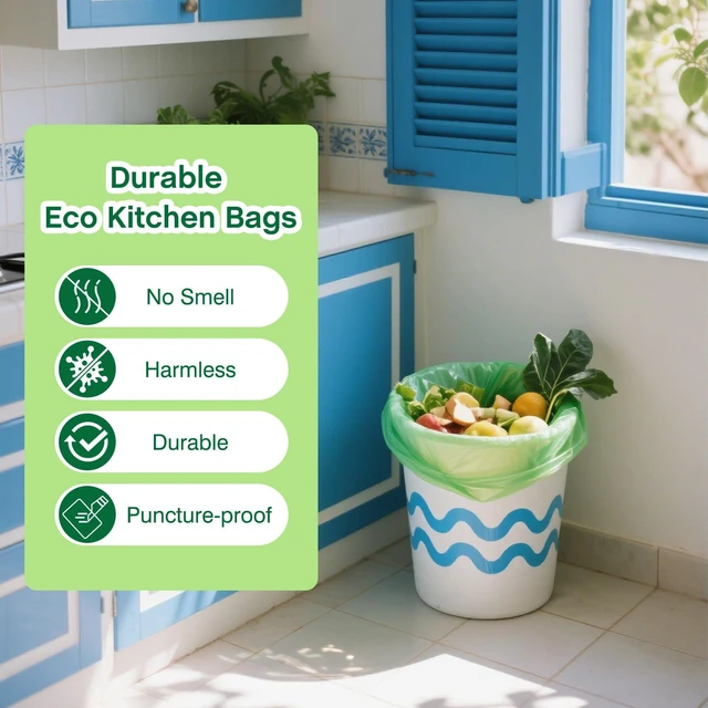 Alt view image 4 of 7 - 4 Gallon Small Trash Bags, 120 Count, Compost Waste Bag, Strong Trash Can Liners, Unscented, for Bathroom Kitchen Bedroom Office, Green