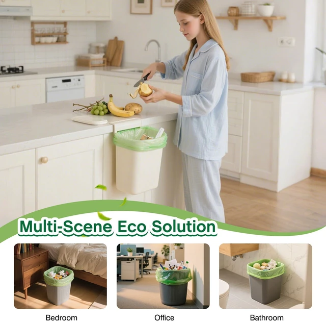Alt view image 7 of 7 - 4 Gallon Small Trash Bags, 120 Count, Compost Waste Bag, Strong Trash Can Liners, Unscented, for Bathroom Kitchen Bedroom Office, Green