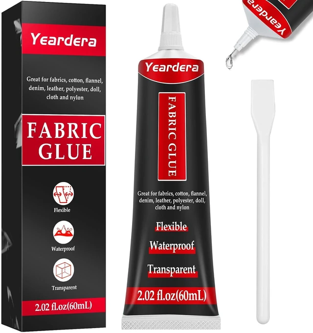 Main image of Yeardera Fabric Glue, Permanent, Clear, Washable Adhesive for Clothing, Patches, Leather, Cotton, Denim, Polyester, Flannel, and All Fabrics