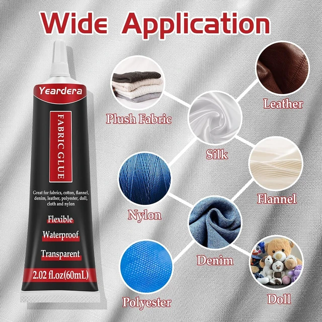 Alt view image 2 of 6 - Yeardera Fabric Glue, Permanent, Clear, Washable Adhesive for Clothing, Patches, Leather, Cotton, Denim, Polyester, Flannel, and All Fabrics