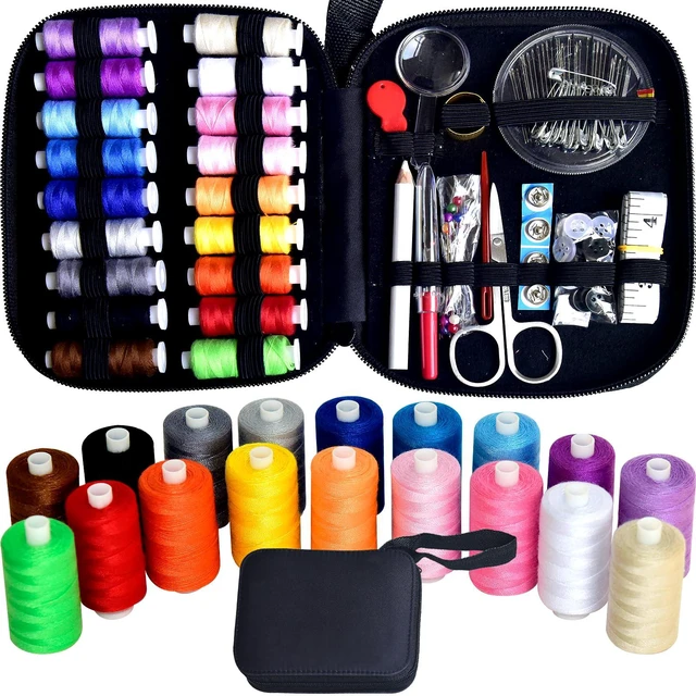 Main image of Portable Sewing Kit with Case, 18 Sewing Threads, Scissors, Needles, Measure, for Home Traveler, Adults, Beginner, Emergency