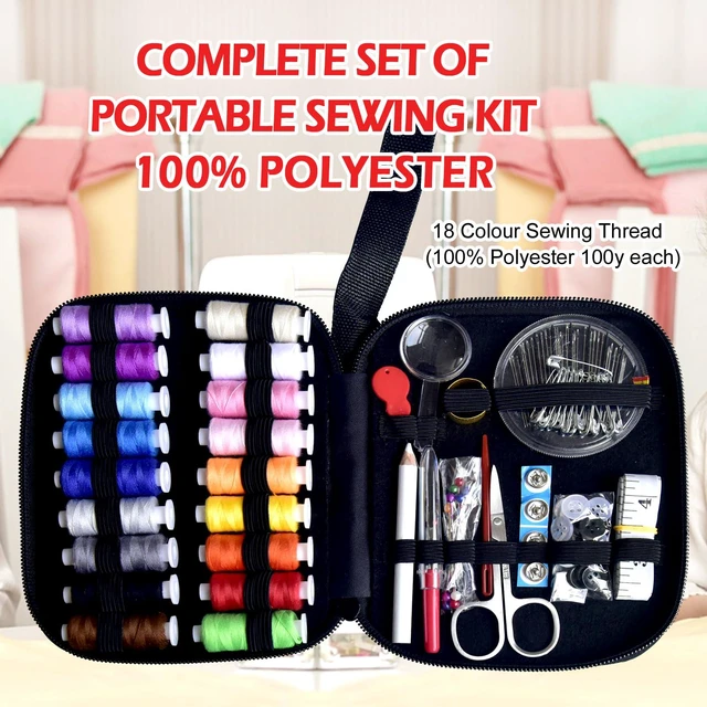 Alt view image 5 of 6 - Portable Sewing Kit with Case, 18 Sewing Threads, Scissors, Needles, Measure, for Home Traveler, Adults, Beginner, Emergency