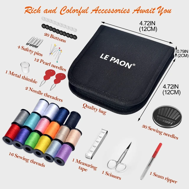 Alt view image 6 of 6 - Sewing Kit with Scissors, Needles, Thimble, Thread, Tape Measure, Black, S