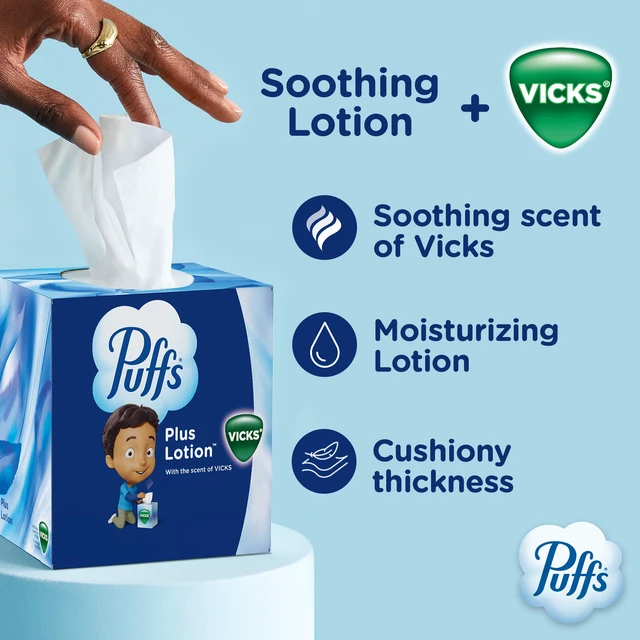 Alt view image 2 of 6 - Puffs Plus Lotion with Vicks Facial Tissues, 4 Cubes, 48 Tissues per Box (192 Tissues), Packaging May Vary