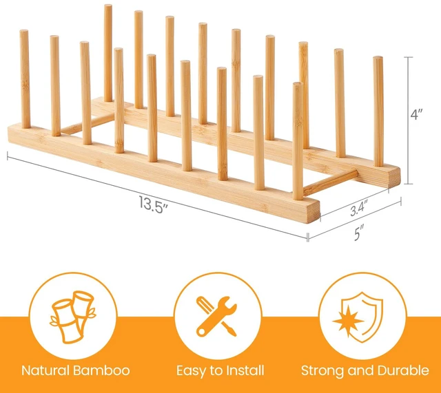 Alt view image 6 of 6 - Bamboo Wooden Dish Rack and Pot Lid Plate Rack Organizer Holder for Cabinet