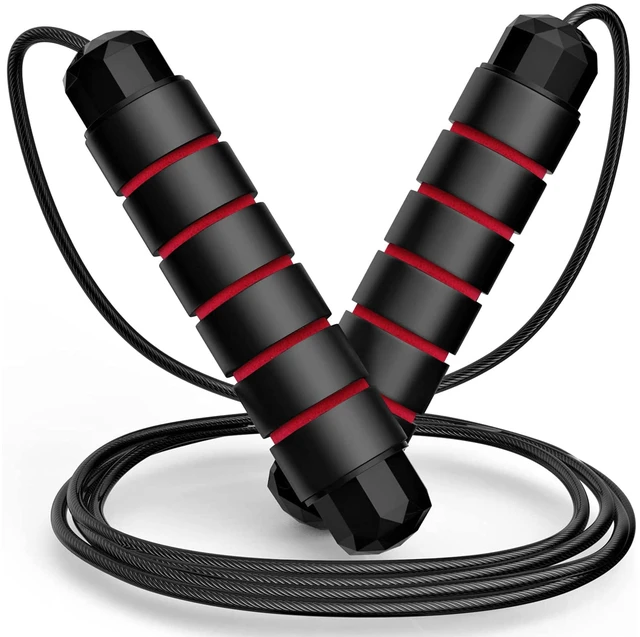 Main image of Adjustable Speed Jump Rope With Ball Bearings, Tangle-Free Steel Cable, Soft Foam Handles for Cardio Workout, Weight Loss, Home Gym