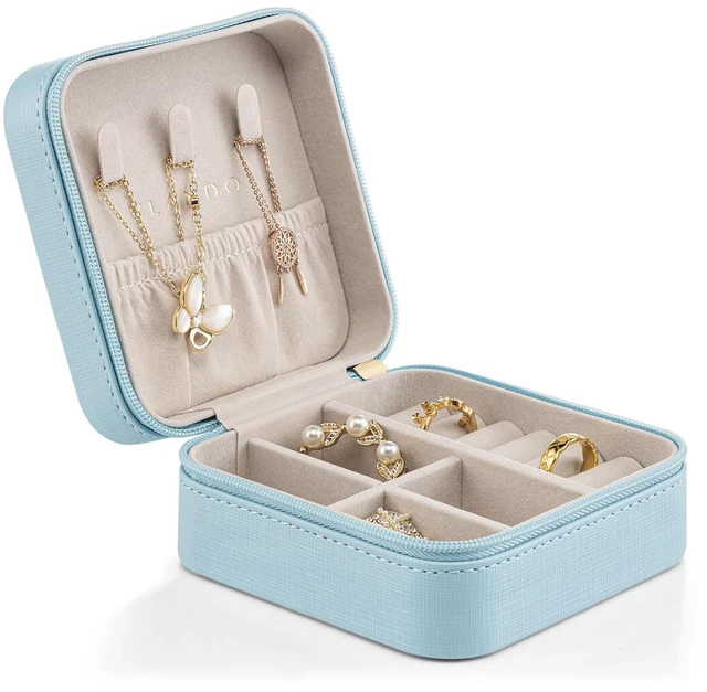 Main image of VLANDO Small Travel Jewelry Box Organizer for Women Girls Rings Earrings Necklaces Storage, Blue