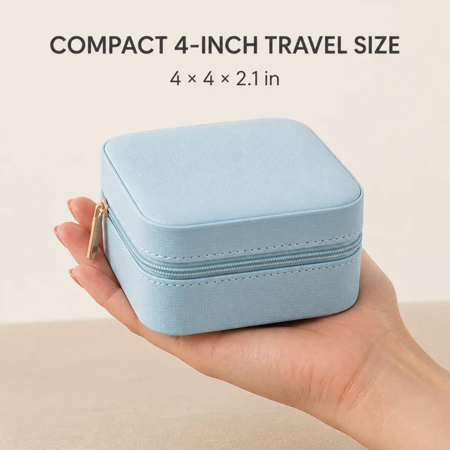 Alt view image 4 of 6 - VLANDO Small Travel Jewelry Box Organizer for Women Girls Rings Earrings Necklaces Storage, Blue