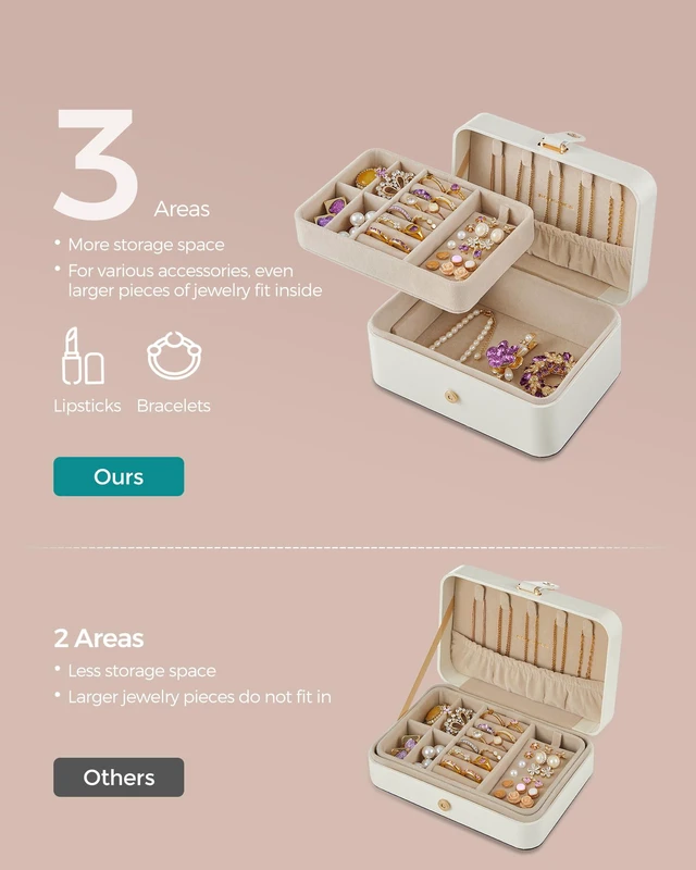 Alt view image 3 of 6 - SONGMICS 2-Layer Portable Travel Jewelry Organizer Case