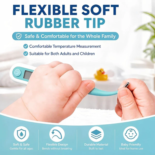 Alt view image 5 of 6 - 8 Second Digital Oral Thermometer, Fast Reading with 3 Color Backlit and Fever Alarm for Adults, Kids, Oral, Rectal, Underarm