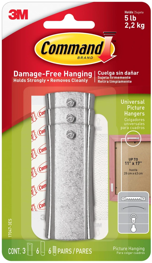 Main image of Command 5lb Universal Hangers, 3 Hangers, 6 Strips, 6 Stabilizer Strips