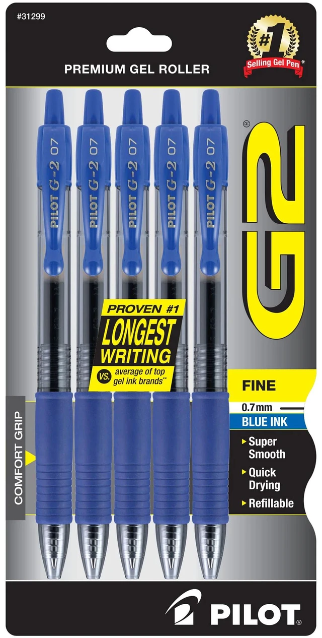 Main image of PILOT G2 Premium Gel Roller Pens, Blue Ink, Fine Point, 5-Pack