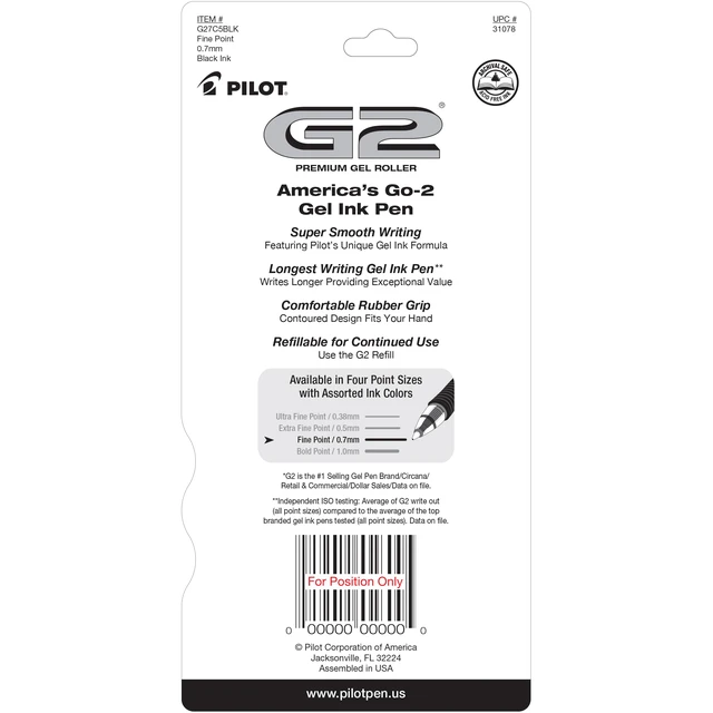 Alt view image 4 of 6 - Pilot G2 Premium Gel Pens, Fine Point 0.7mm, Black Ink, 5-Pack