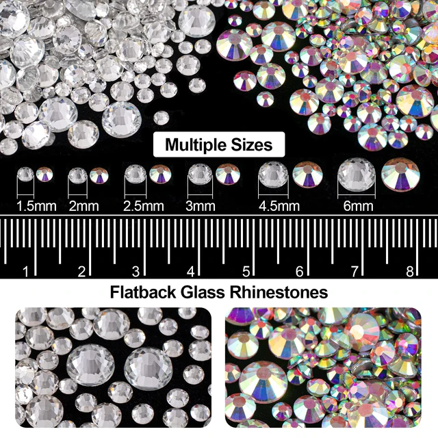 Alt view image 3 of 6 - Flat Back Rhinestone Kit - Colorful Rhinestones, Crystal AB, Transparent White Face Gems, Nail Gem, Quick Dry Glue, Picker Pencil, Tweezer for Bedazzling Face & Nail Art