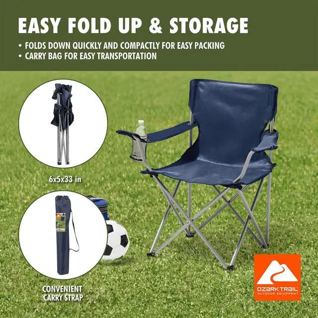 Alt view image 3 of 6 - Ozark Trail Quad Folding Camp Chair with Cup Holder, Dark Blue Portable Outdoor Camping Chair