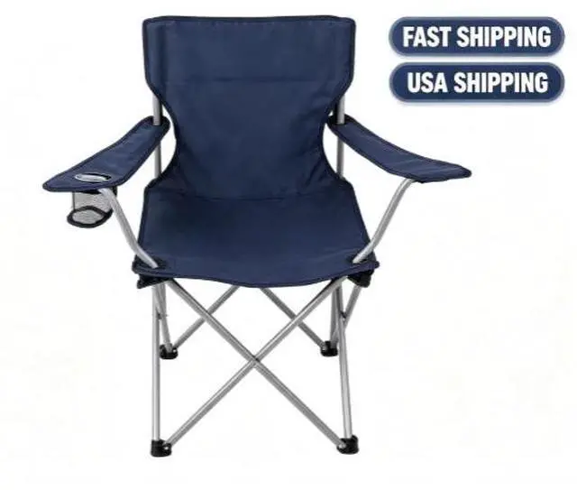 Main image of Ozark Trail Quad Folding Camp Chair with Cup Holder, Dark Blue Portable Outdoor Camping Chair
