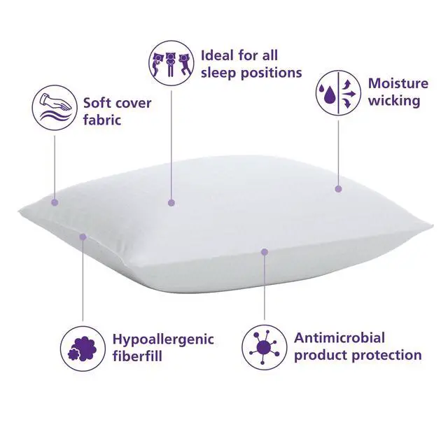 Alt view image 4 of 6 - Mainstays Comfort Complete Bed Pillow 2 Pack, Standard Queen Size Soft Support Sleeping Pillows for Bedroom