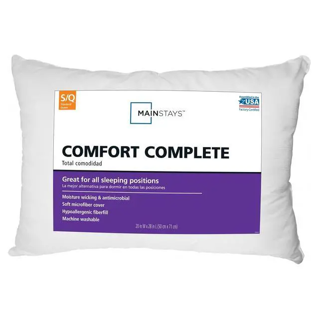 Alt view image 3 of 6 - Mainstays Comfort Complete Bed Pillow 2 Pack, Standard Queen Size Soft Support Sleeping Pillows for Bedroom