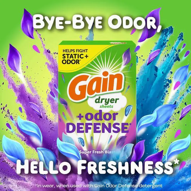 Alt view image 4 of 6 - Gain Odor Defense Fabric Softener Dryer Sheets, Super Fresh Blast Fragrance, 120 Sheets Laundry Supply
